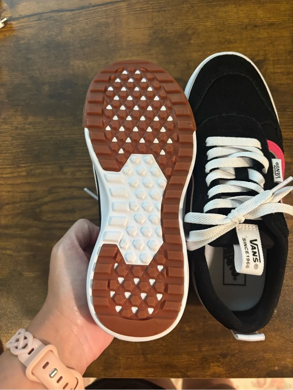 Vans Black Suede Low-Top Sneakers with Pink Stripe and White Sole